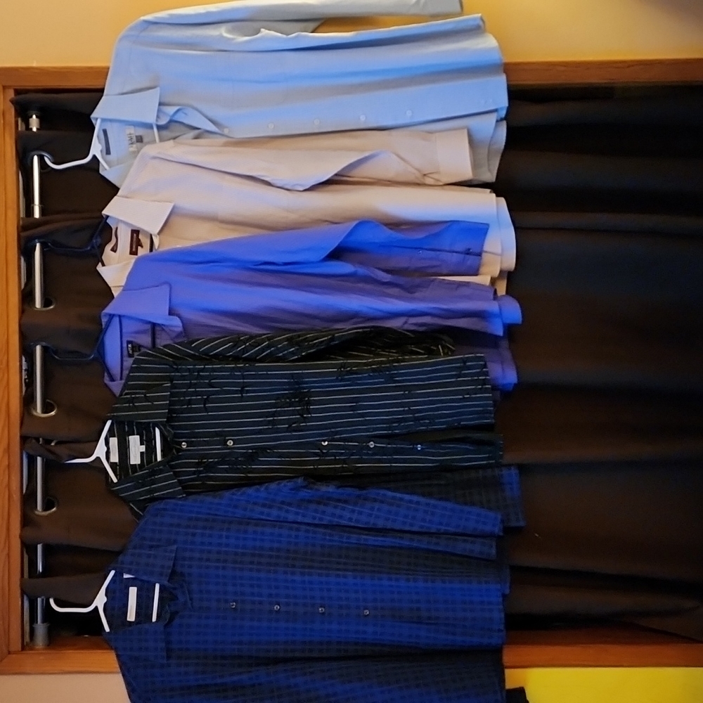 Multiple dress shirts, multiple sizes